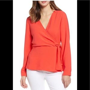 Tie Waist Wrap Top (Petite M)- red bittersweet